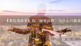 【委托贷款单】的‘融资品种’为什么只能看到三个？